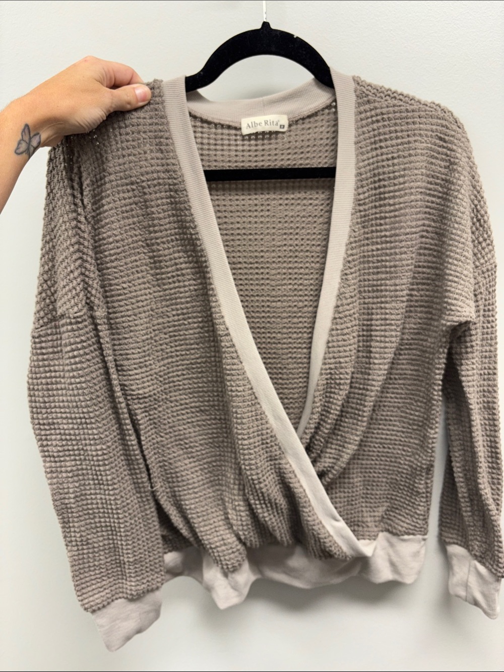 Offers open! Size medium waffle long sleeve top Taupe Waffle Knit Wrap Cardigan